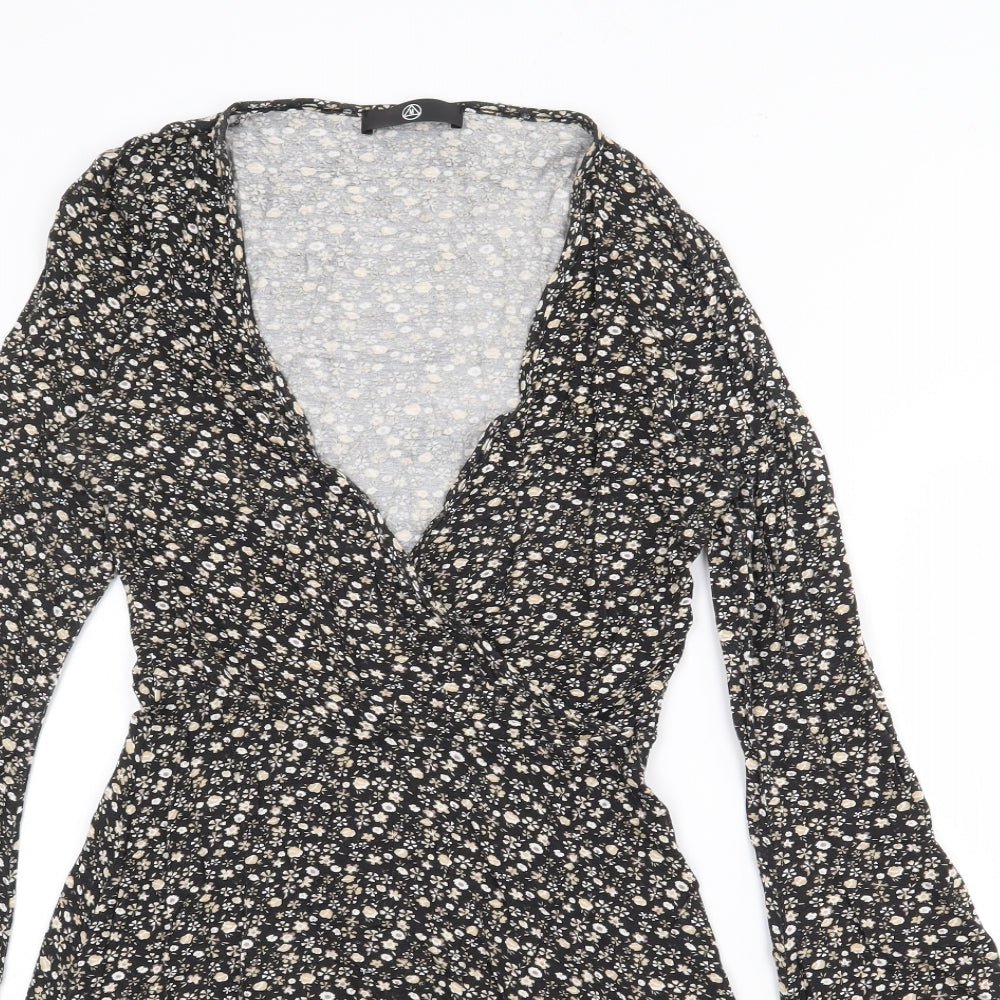 Missguided Womens Black Floral Polyester Wrap Dress  Size 8  V-Neck