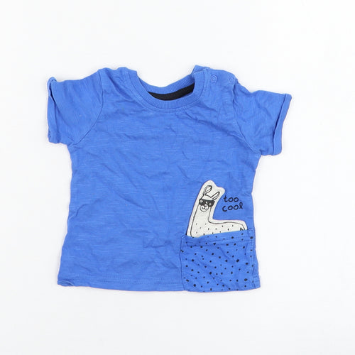 George Boys Blue  Cotton Basic T-Shirt Size 0-3 Months Round Neck Pullover - Llama