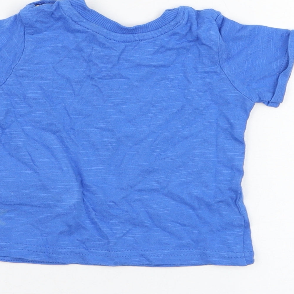 George Boys Blue  Cotton Basic T-Shirt Size 0-3 Months Round Neck Pullover - Llama