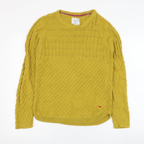 EWM Womens Yellow Round Neck  Cotton Pullover Jumper Size S