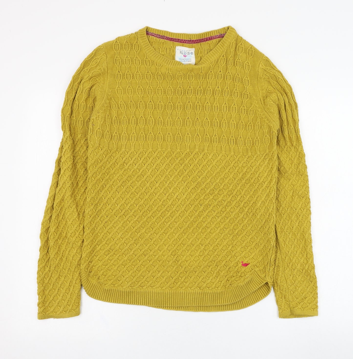 EWM Womens Yellow Round Neck  Cotton Pullover Jumper Size S