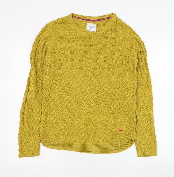 EWM Womens Yellow Round Neck  Cotton Pullover Jumper Size S