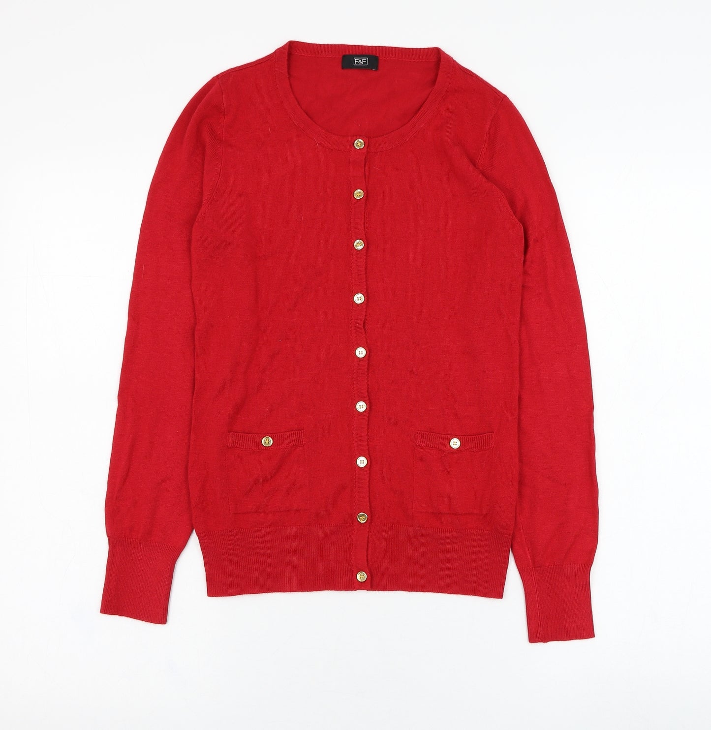 F&F Womens Red Round Neck  Viscose Cardigan Jumper Size 6