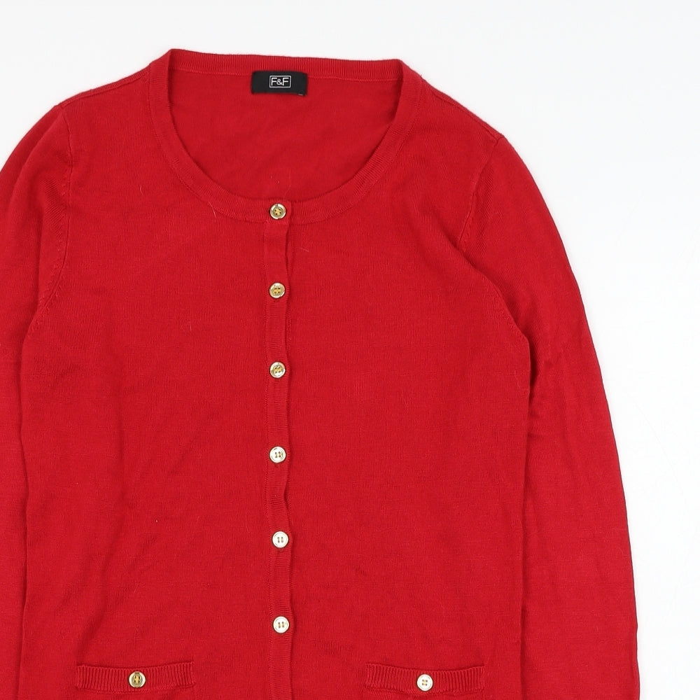 F&F Womens Red Round Neck  Viscose Cardigan Jumper Size 6