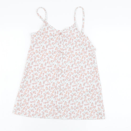 Primark Girls White Floral Polyester Basic Tank Size 7-8 Years Round Neck Pullover