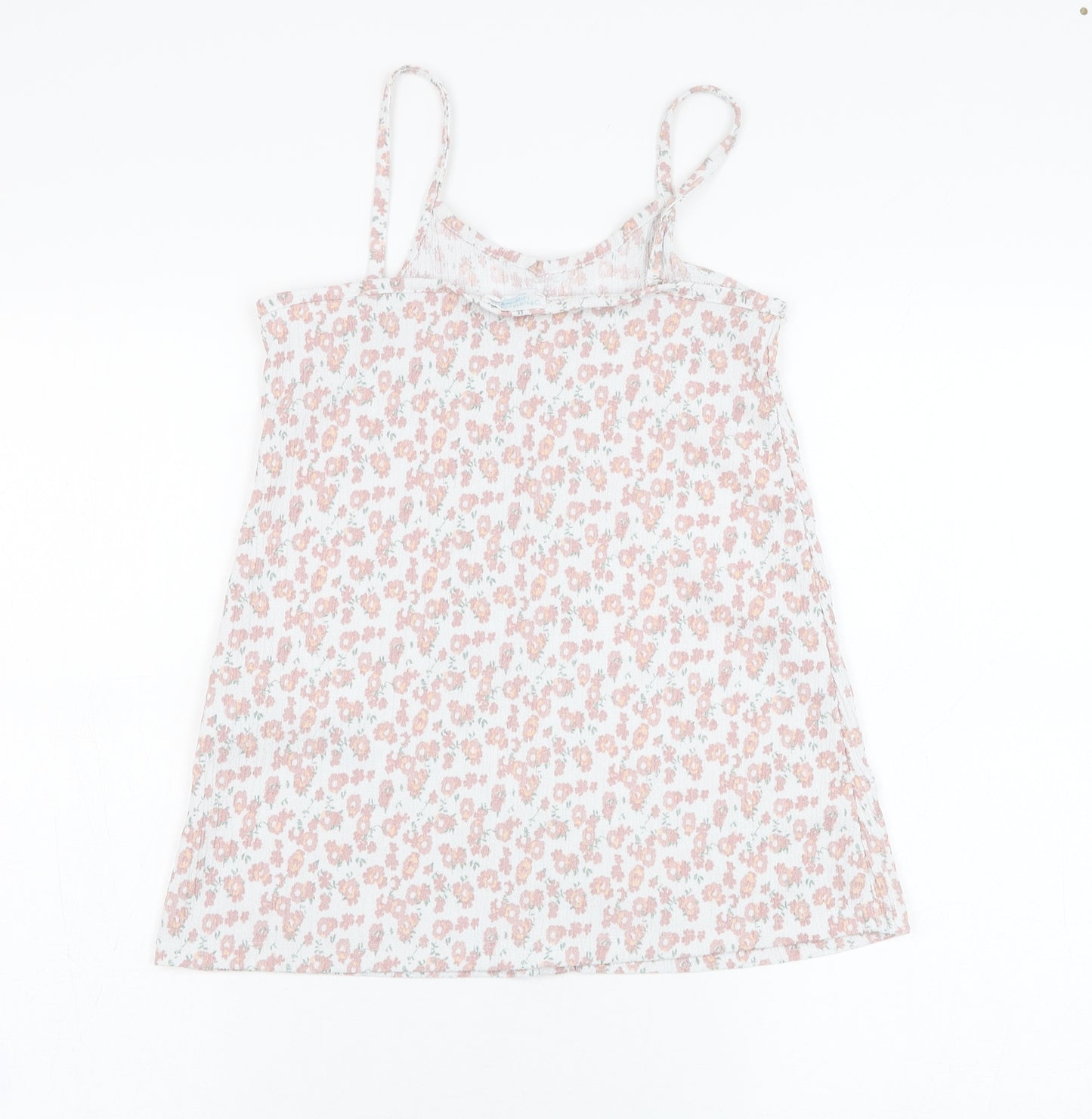 Primark Girls White Floral Polyester Basic Tank Size 7-8 Years Round Neck Pullover