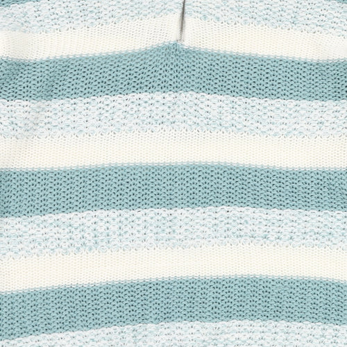 BM Womens Blue Round Neck Striped Acrylic Pullover Jumper Size XS
