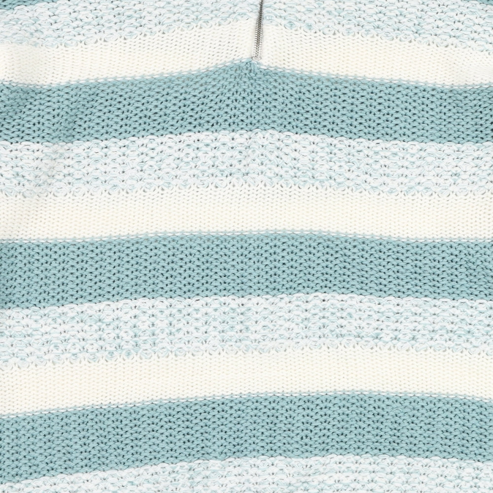 BM Womens Blue Round Neck Striped Acrylic Pullover Jumper Size XS