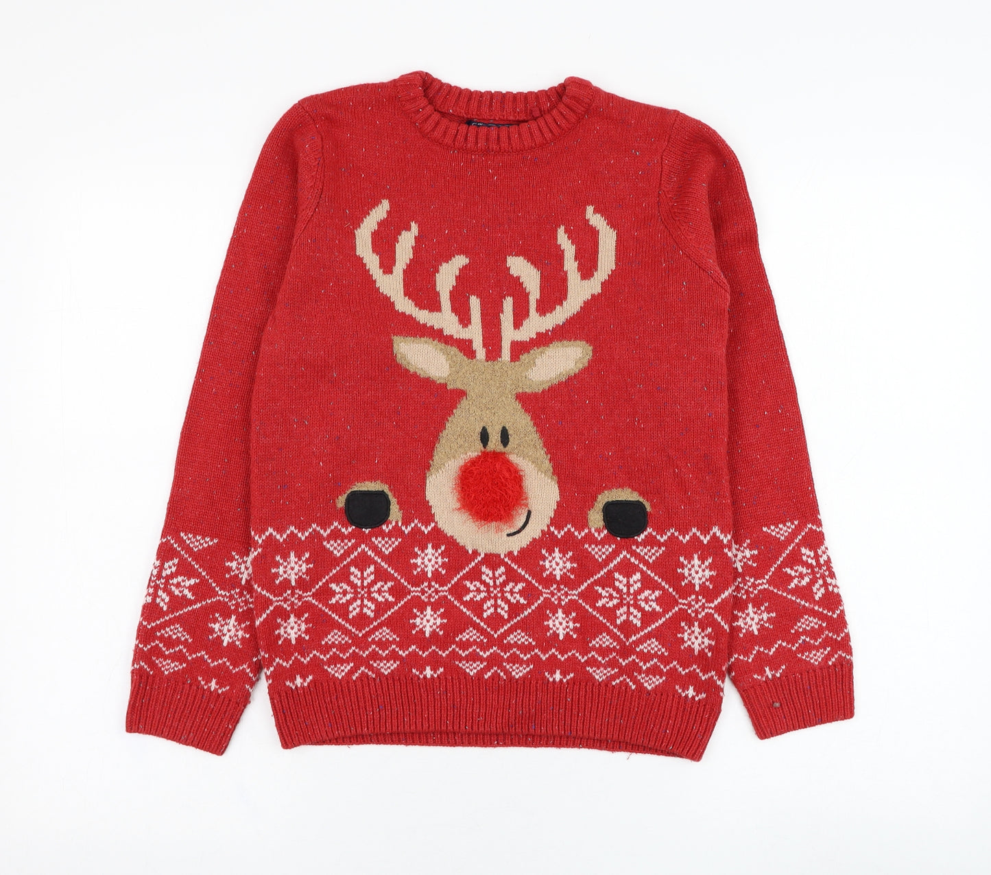 NEXT Boys Red Round Neck  Acrylic Pullover Jumper Size 11 Years  Pullover - Christmas, Reindeer
