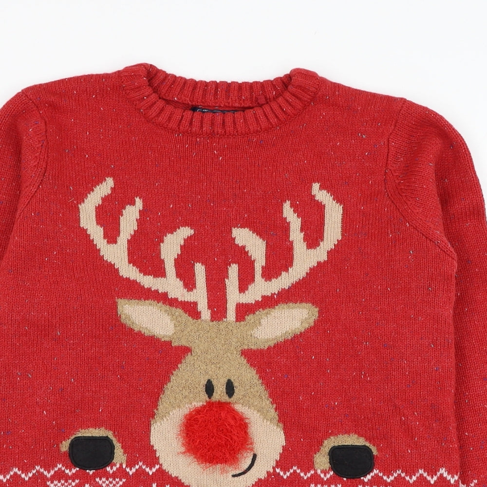 NEXT Boys Red Round Neck  Acrylic Pullover Jumper Size 11 Years  Pullover - Christmas, Reindeer