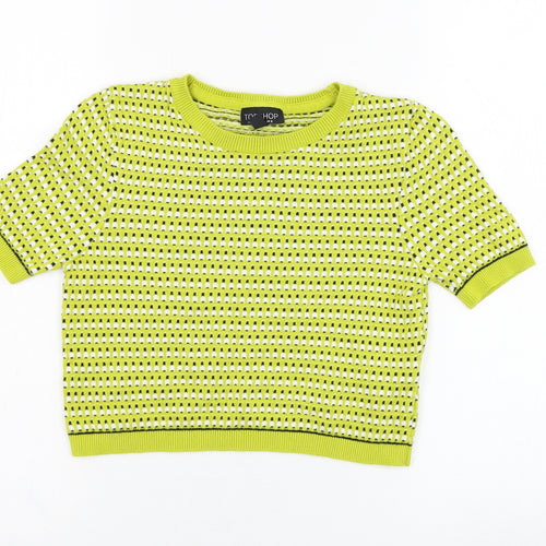 Topshop Womens Yellow Round Neck Houndstooth Cotton Pullover Jumper Size 8