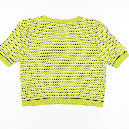 Topshop Womens Yellow Round Neck Houndstooth Cotton Pullover Jumper Size 8