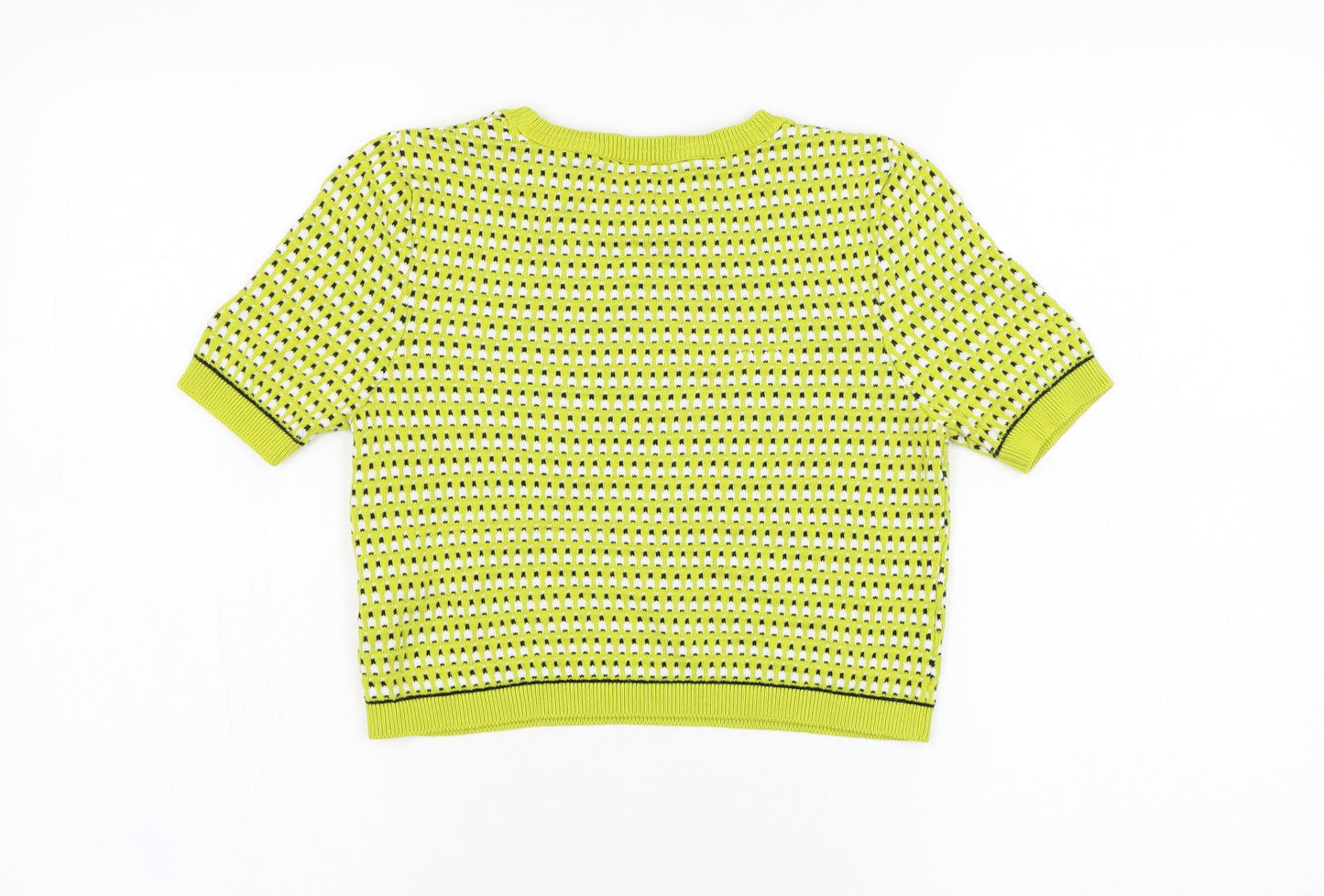 Topshop Womens Yellow Round Neck Houndstooth Cotton Pullover Jumper Size 8