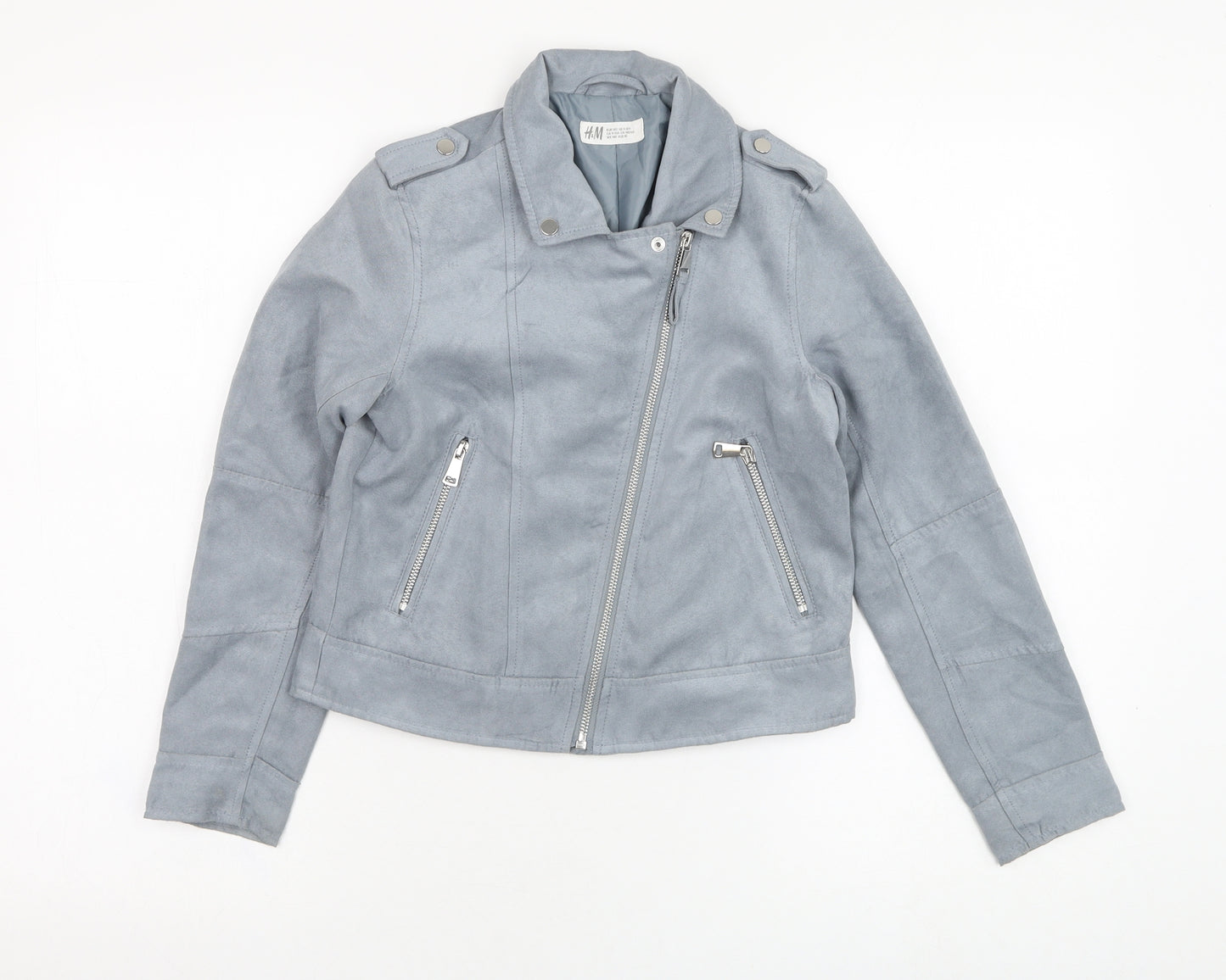 H&M Girls Blue   Biker Jacket Size 10-11 Years  Zip