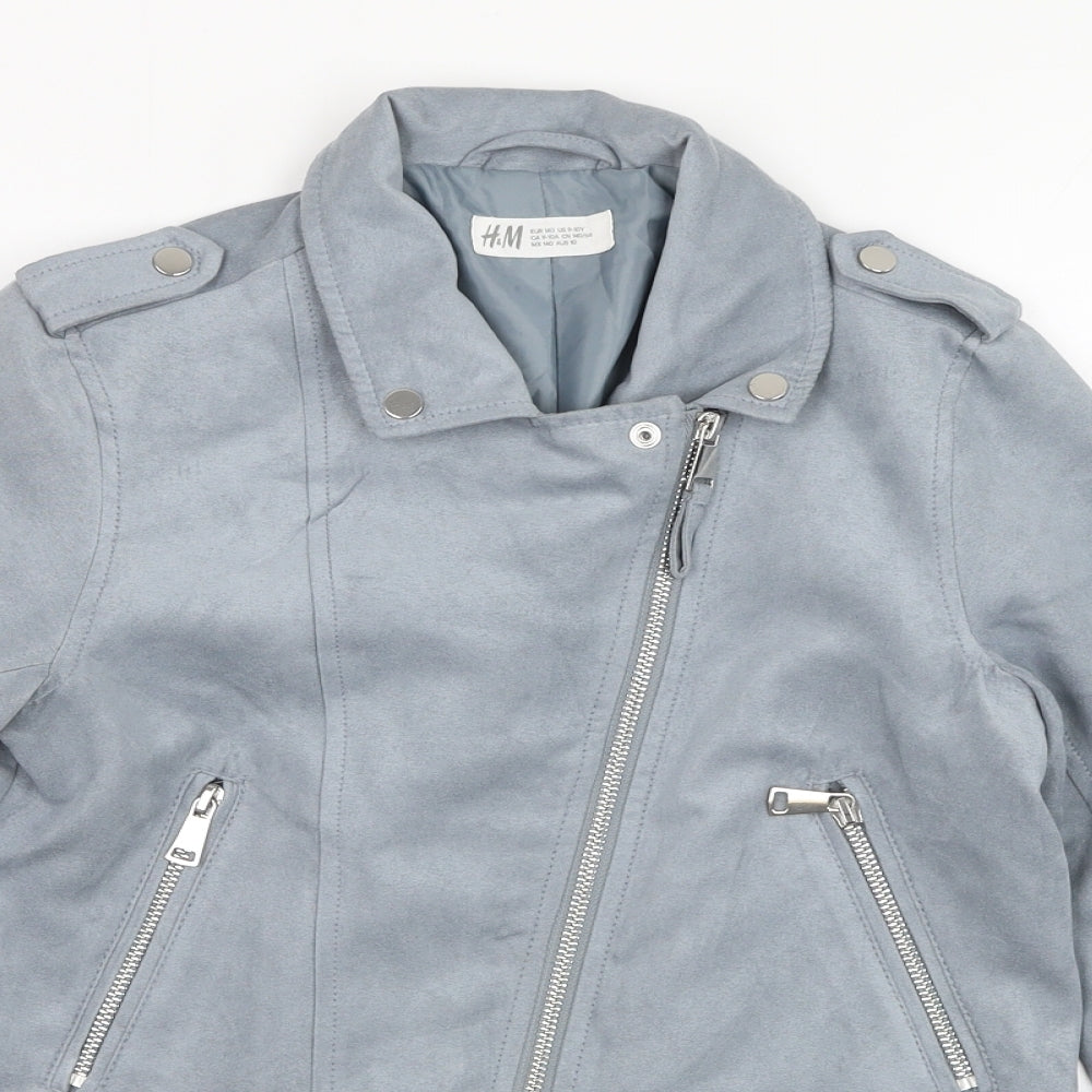 H&M Girls Blue   Biker Jacket Size 10-11 Years  Zip