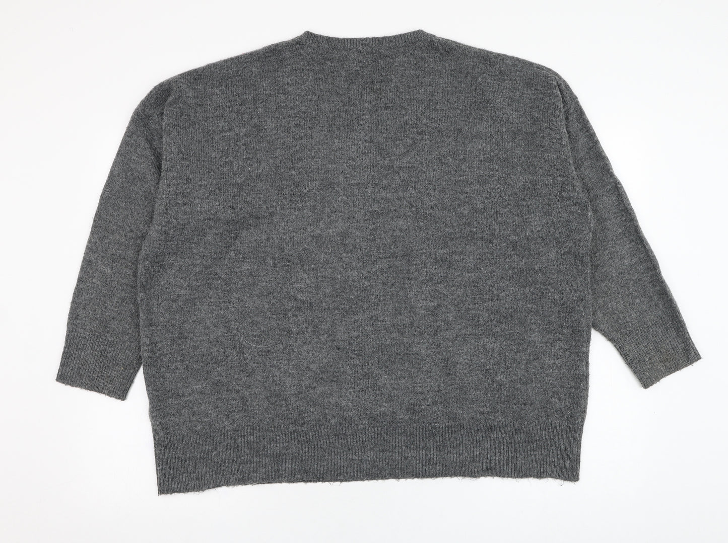 M&Co Womens Grey Round Neck  Acrylic Pullover Jumper Size 20   - Star