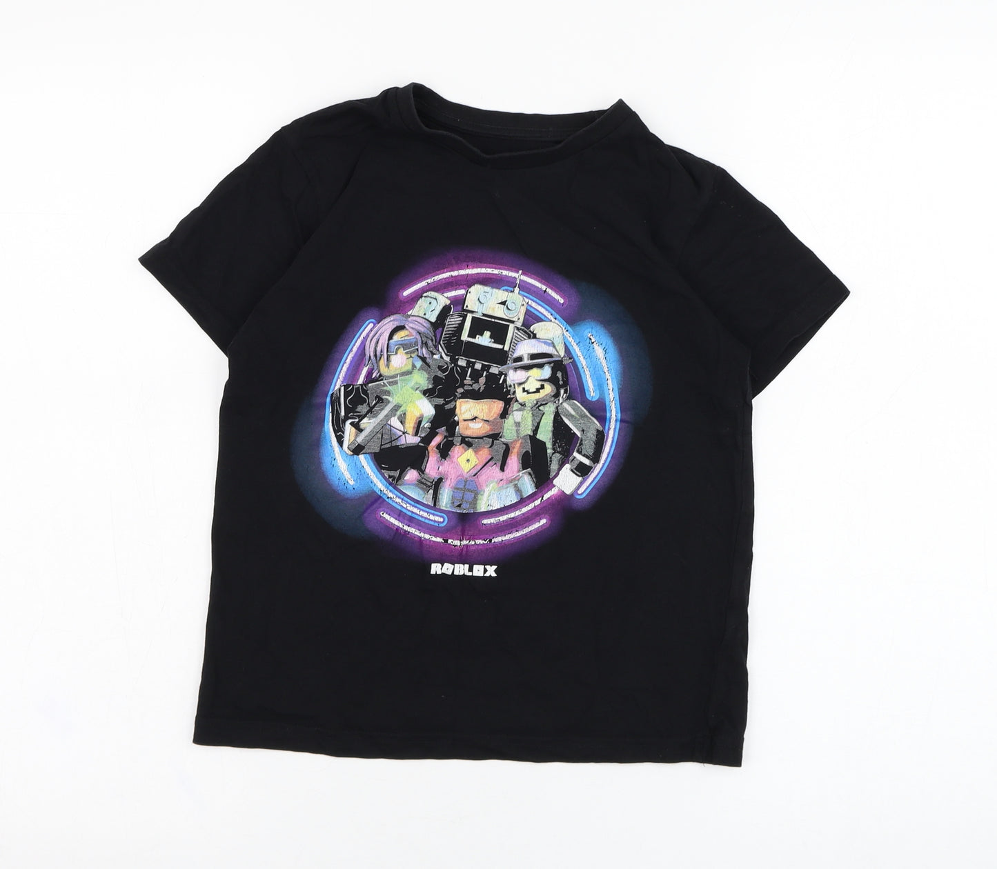 Roblox Boys Black  Cotton Basic T-Shirt Size 8-9 Years Round Neck Pullover - Roblox