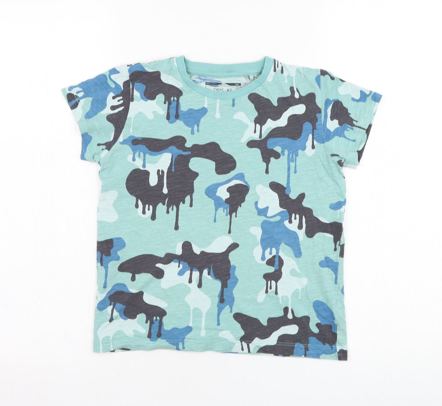 NEXT Boys Blue Camouflage Cotton Basic T-Shirt Size 6-7 Years Round Neck Pullover