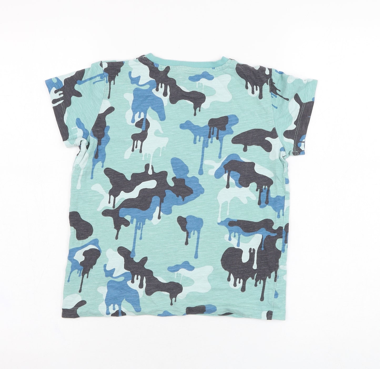 NEXT Boys Blue Camouflage Cotton Basic T-Shirt Size 6-7 Years Round Neck Pullover