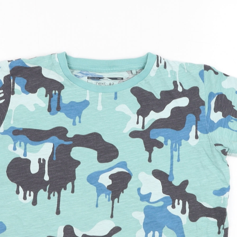 NEXT Boys Blue Camouflage Cotton Basic T-Shirt Size 6-7 Years Round Neck Pullover