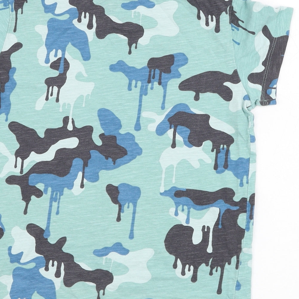 NEXT Boys Blue Camouflage Cotton Basic T-Shirt Size 6-7 Years Round Neck Pullover