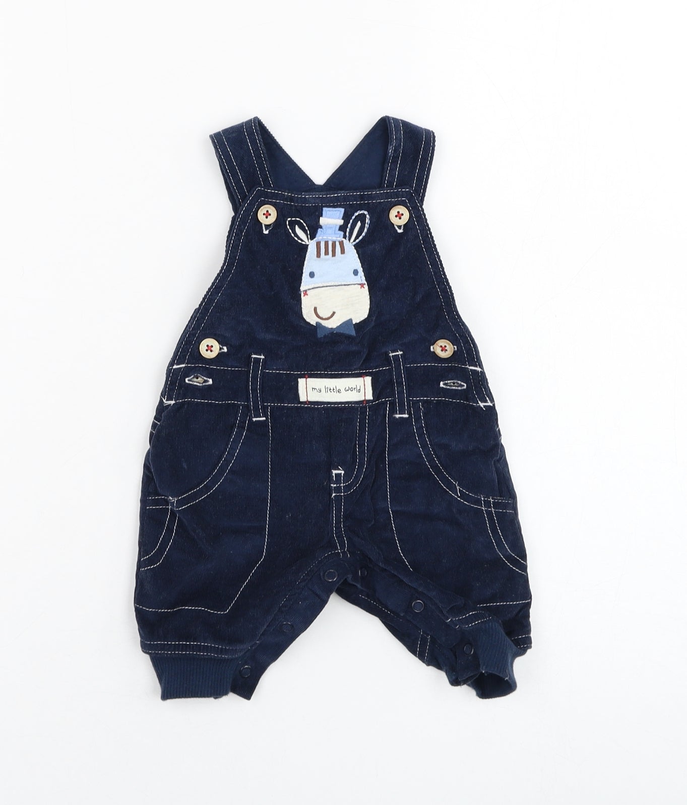 Dunnes Stores Boys Blue  Cotton Dungaree One-Piece Size 0-3 Months  Button - Horse