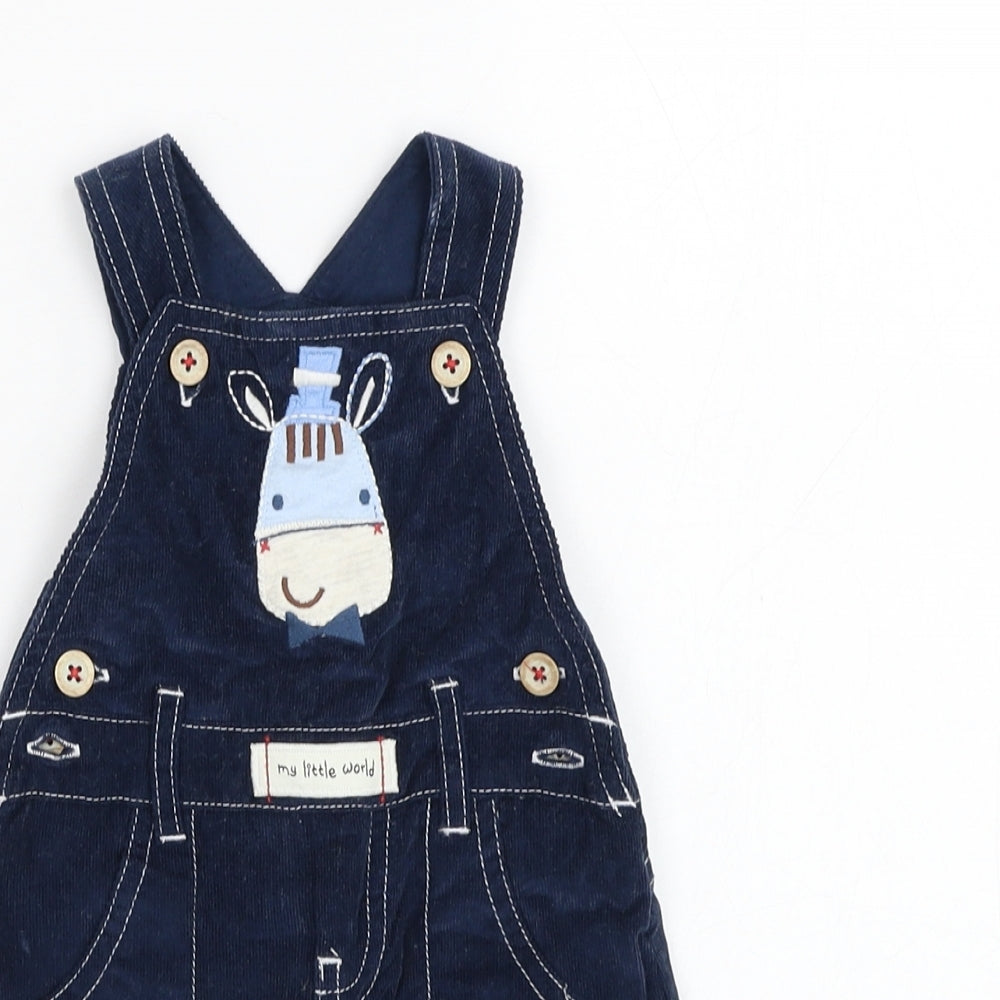 Dunnes Stores Boys Blue  Cotton Dungaree One-Piece Size 0-3 Months  Button - Horse