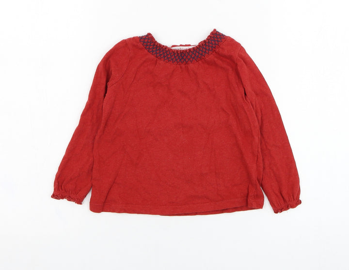 F&F Girls Red Cotton Basic T-Shirt Size 18-24 Months Round Neck Pullover