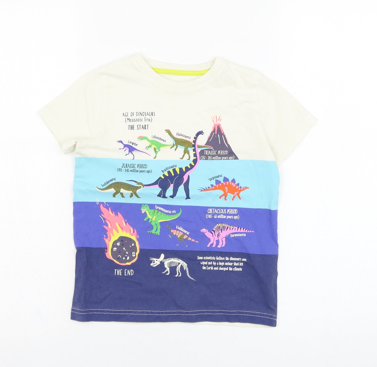 Mini Boden Boys Ivory  Cotton Basic T-Shirt Size 10 Years Round Neck Pullover - Dinosaur