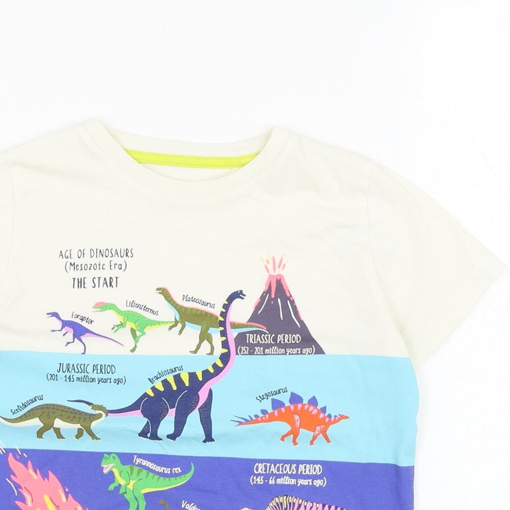 Mini Boden Boys Ivory  Cotton Basic T-Shirt Size 10 Years Round Neck Pullover - Dinosaur