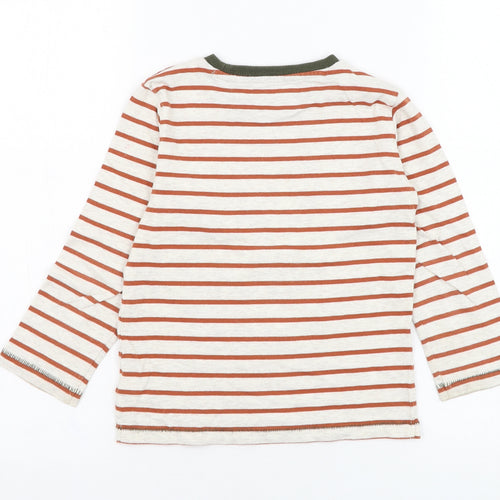 NEXT Boys Ivory Striped Cotton Basic T-Shirt Size 3-4 Years Round Neck Pullover - Dinosaur