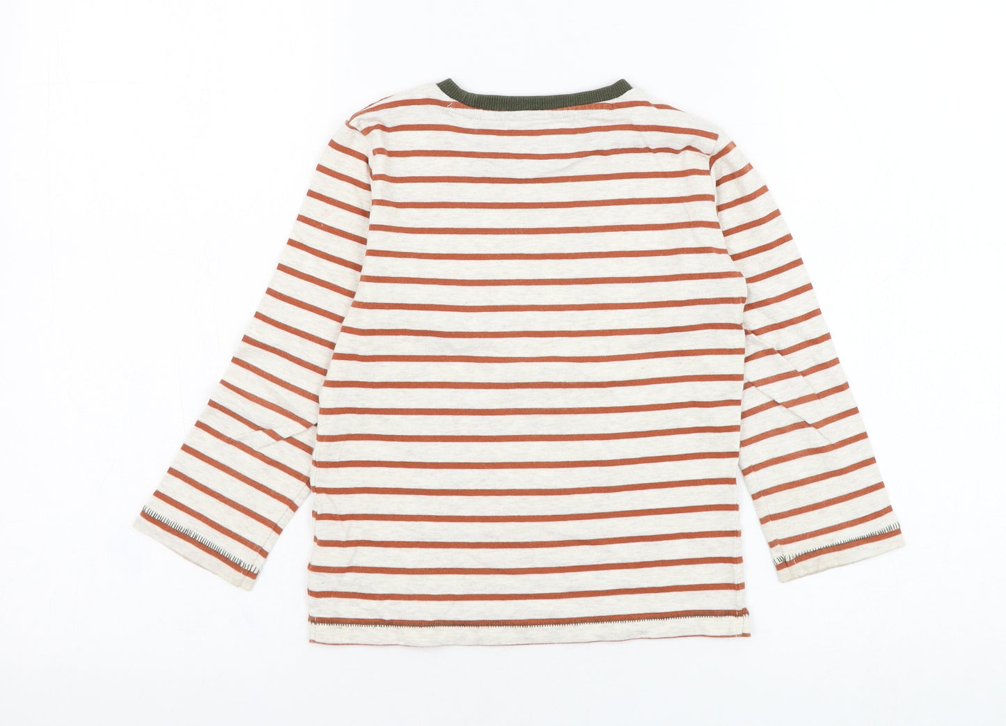 NEXT Boys Ivory Striped Cotton Basic T-Shirt Size 3-4 Years Round Neck Pullover - Dinosaur