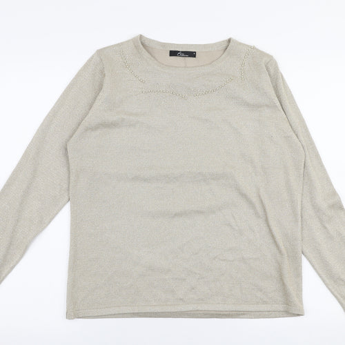BM Collection Womens Gold Round Neck  Acrylic Pullover Jumper Size M