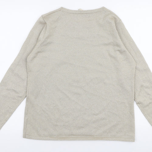 BM Collection Womens Gold Round Neck  Acrylic Pullover Jumper Size M