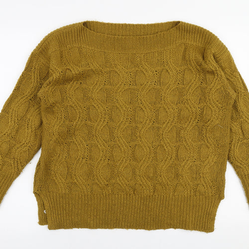 TU Womens Yellow Boat Neck  Acrylic Pullover Jumper Size 12