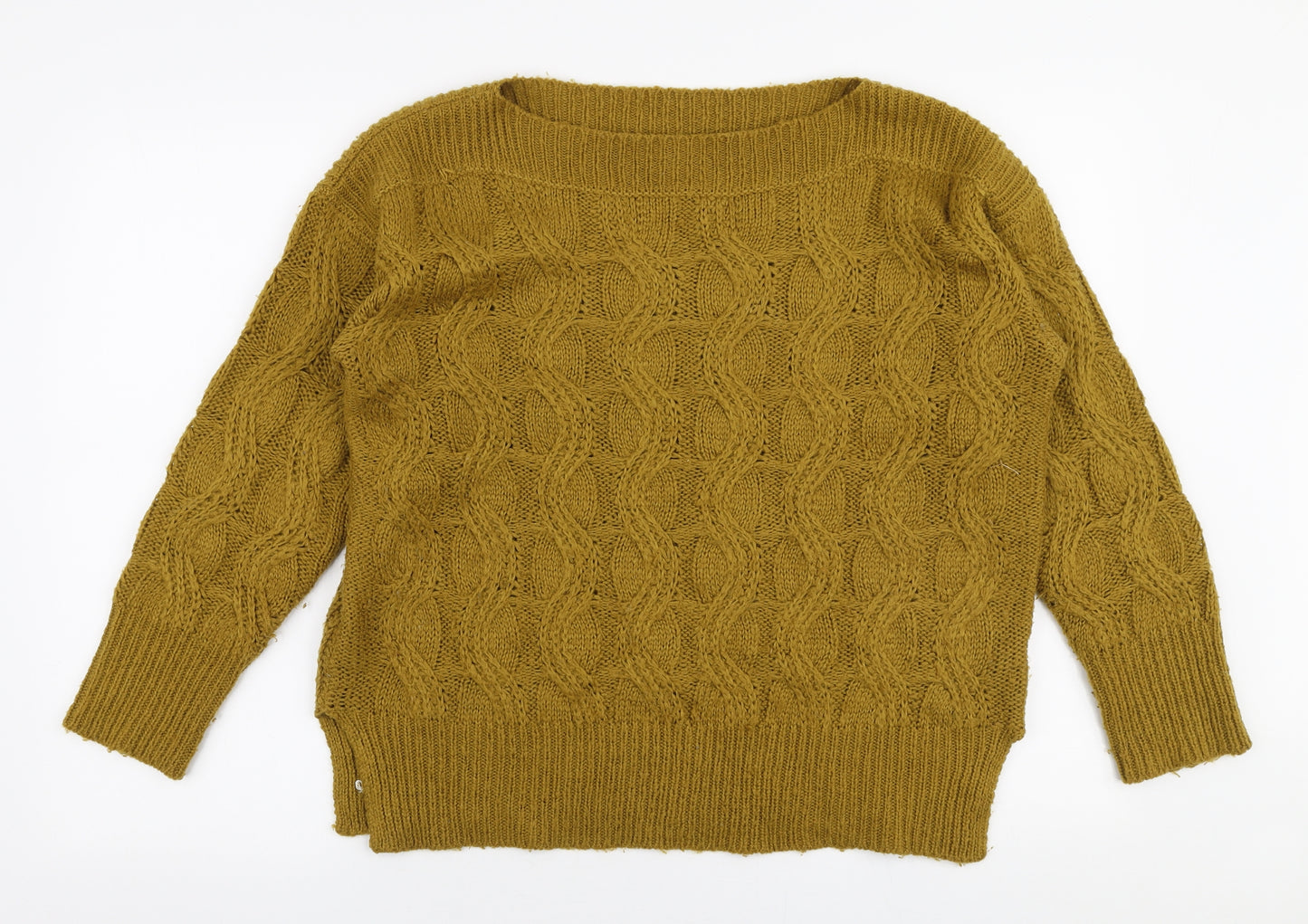 TU Womens Yellow Boat Neck  Acrylic Pullover Jumper Size 12