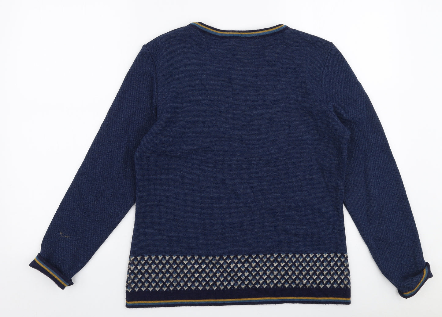 Afibel Womens Blue Round Neck  Wool Pullover Jumper Size 10