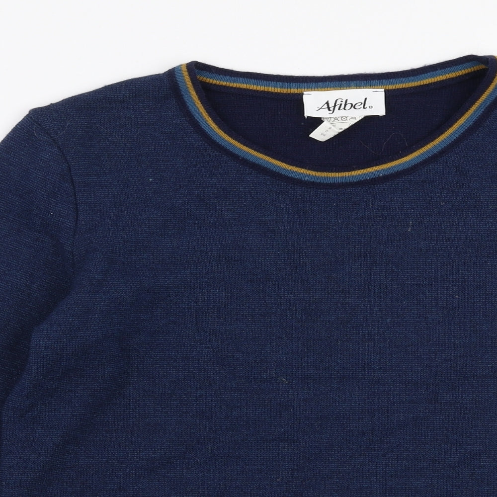 Afibel Womens Blue Round Neck  Wool Pullover Jumper Size 10