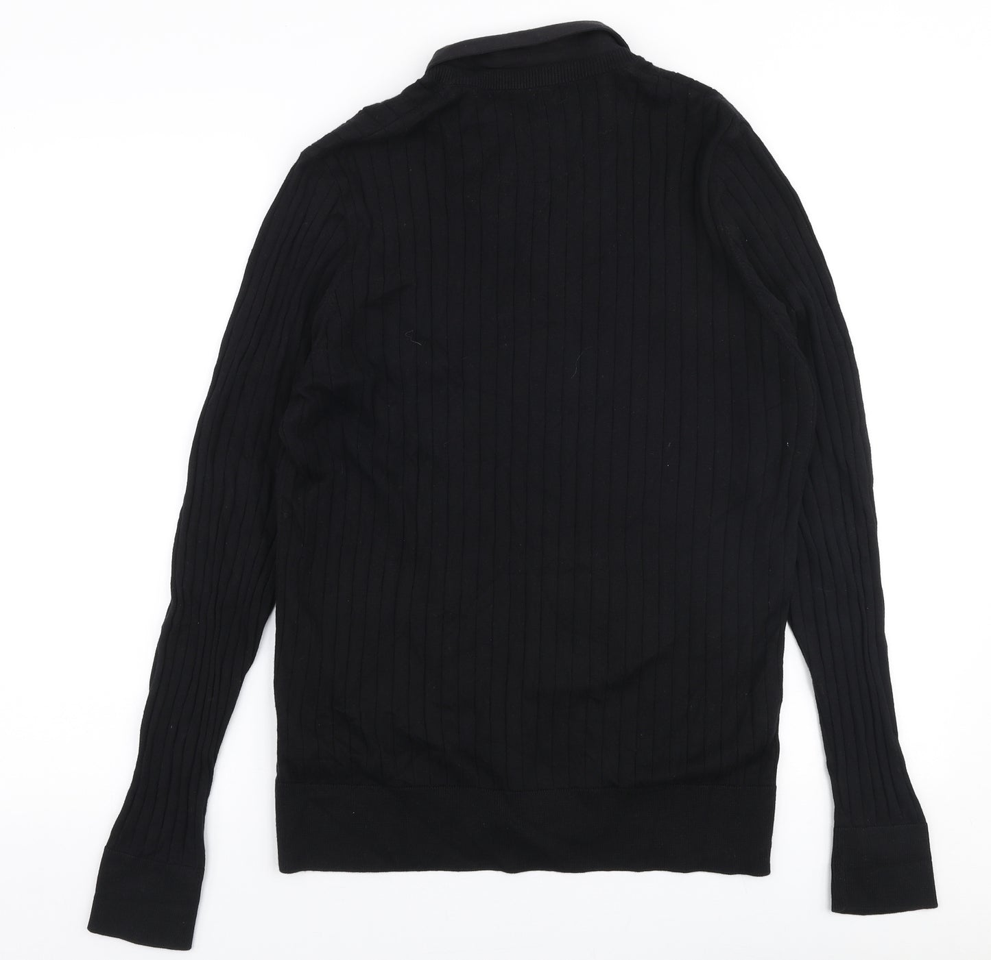 Marks and Spencer Mens Black Collared  Cotton Pullover Jumper Size M