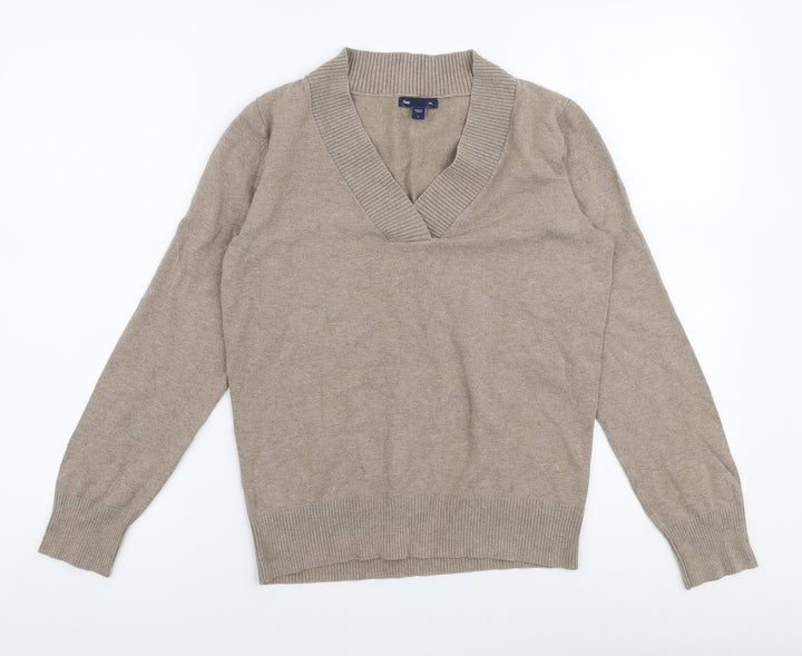 Gap Womens Beige V-Neck Polyester Pullover Jumper Size S