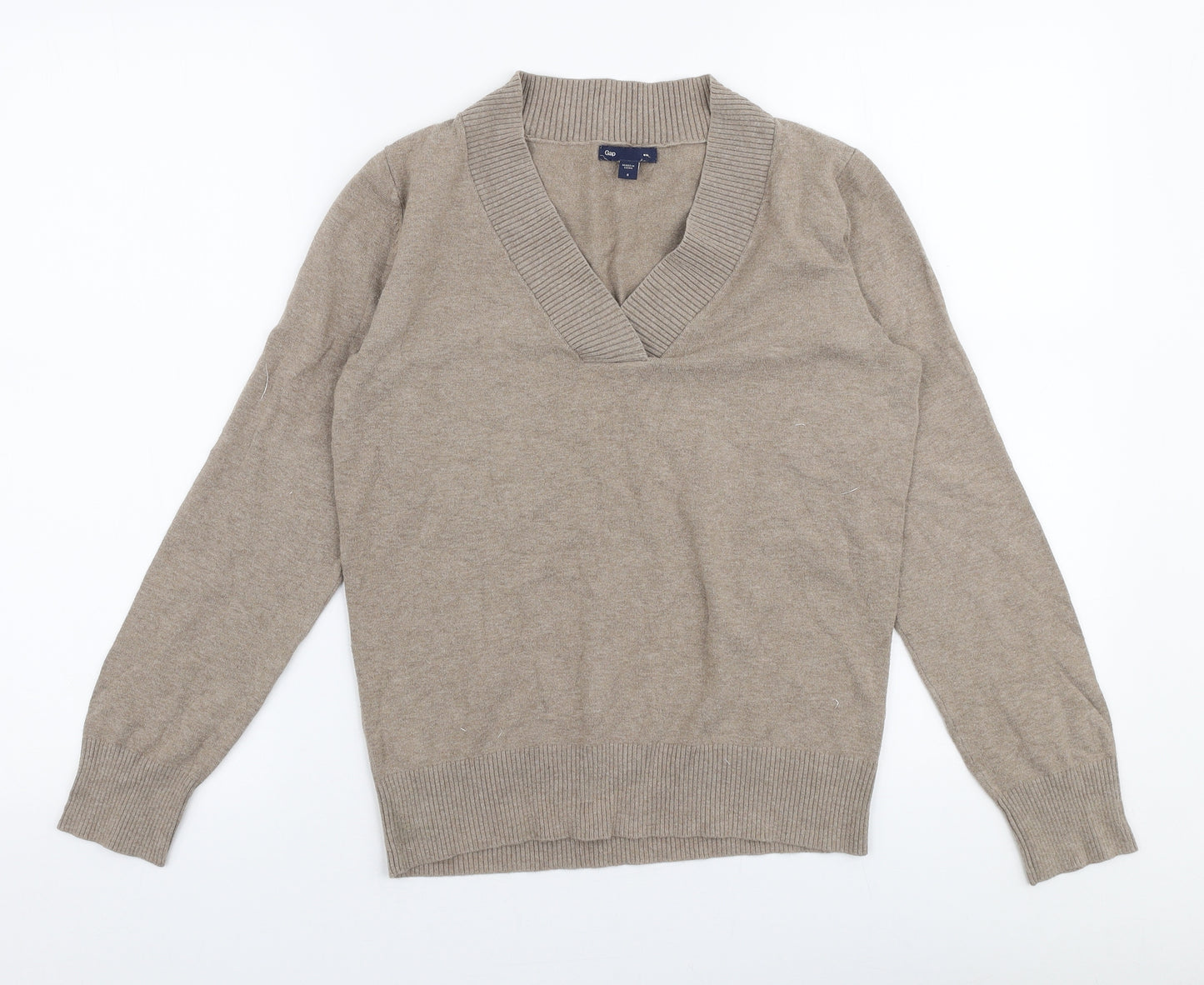 Gap Womens Beige V-Neck  Polyester Pullover Jumper Size S
