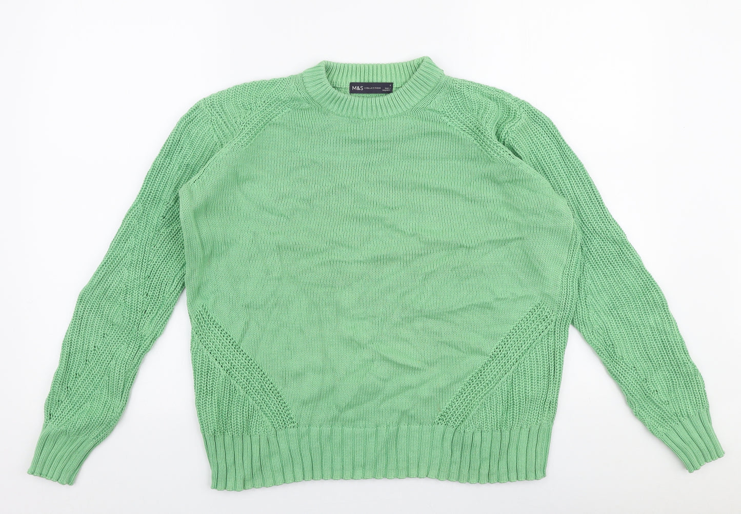 Marks and Spencer Womens Green Round Neck  100% Cotton Pullover Jumper Size S