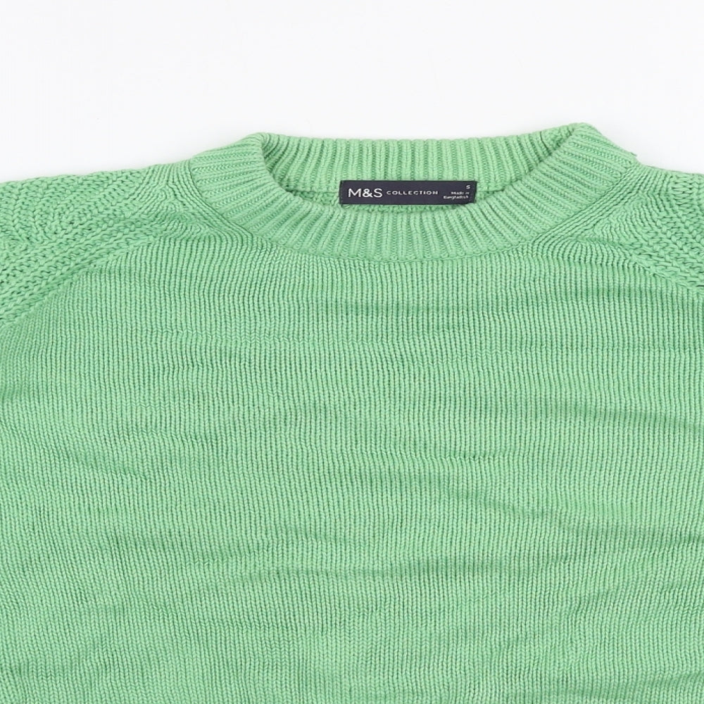 Marks and Spencer Womens Green Round Neck  100% Cotton Pullover Jumper Size S