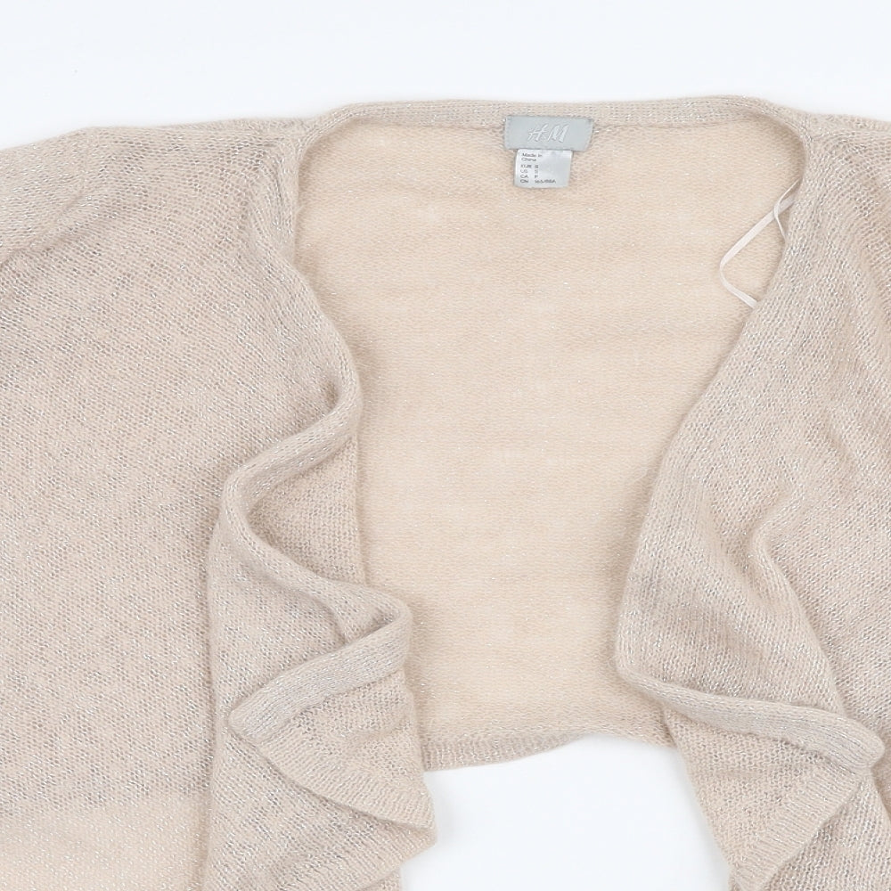 H&M Womens Beige V-Neck  Acrylic Cardigan Jumper Size S