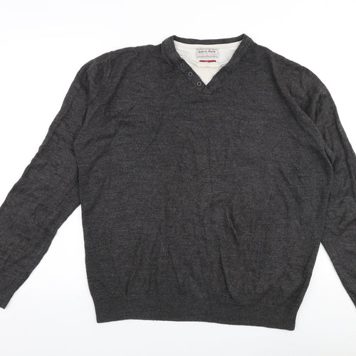 TU Mens Grey Round Neck  Acrylic Pullover Jumper Size L