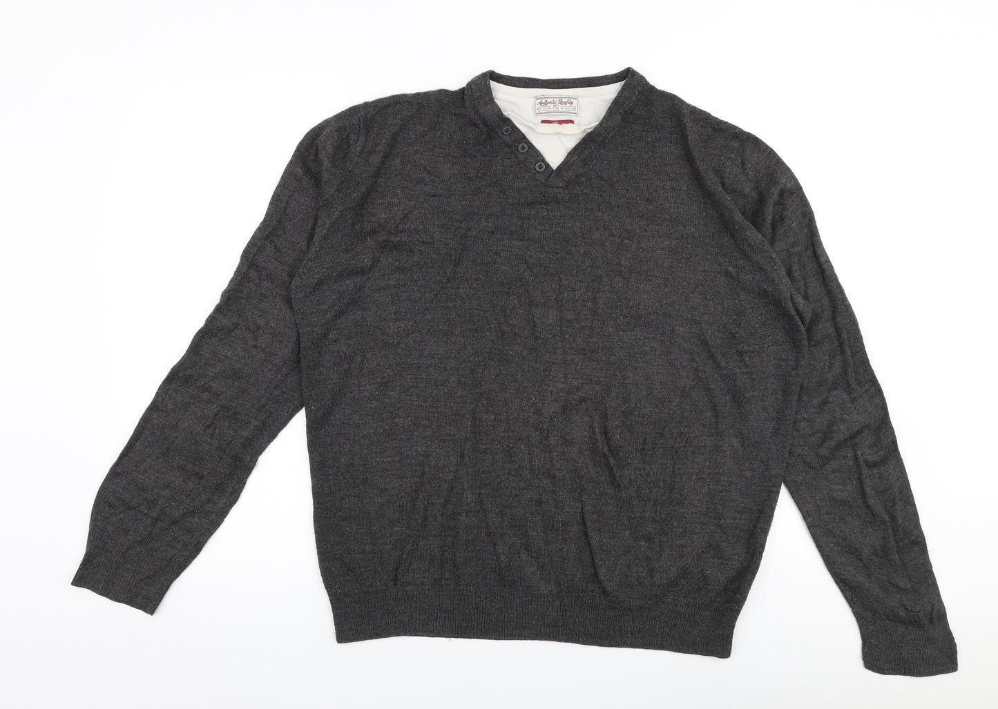 TU Mens Grey Round Neck  Acrylic Pullover Jumper Size L