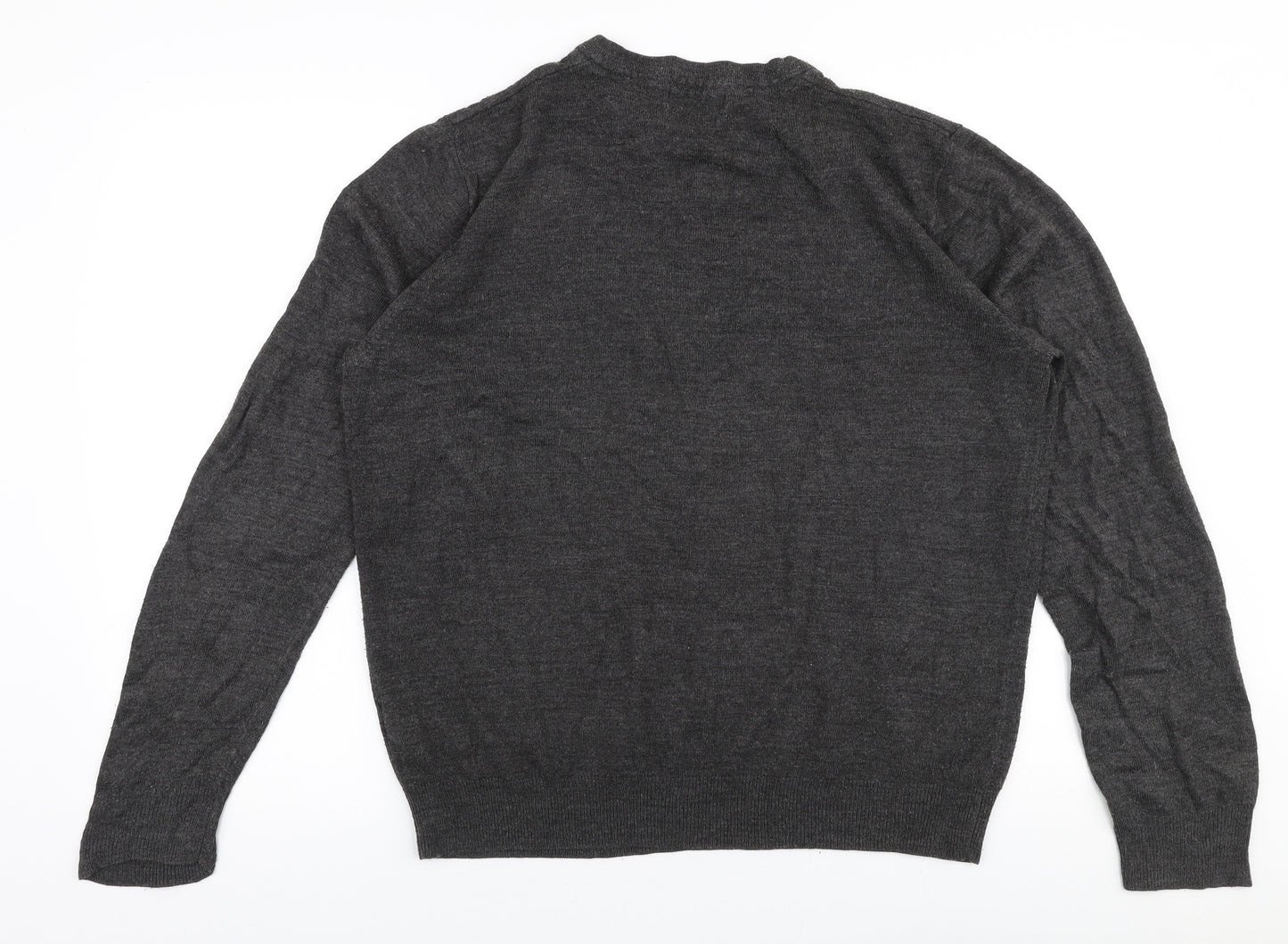 TU Mens Grey Round Neck  Acrylic Pullover Jumper Size L