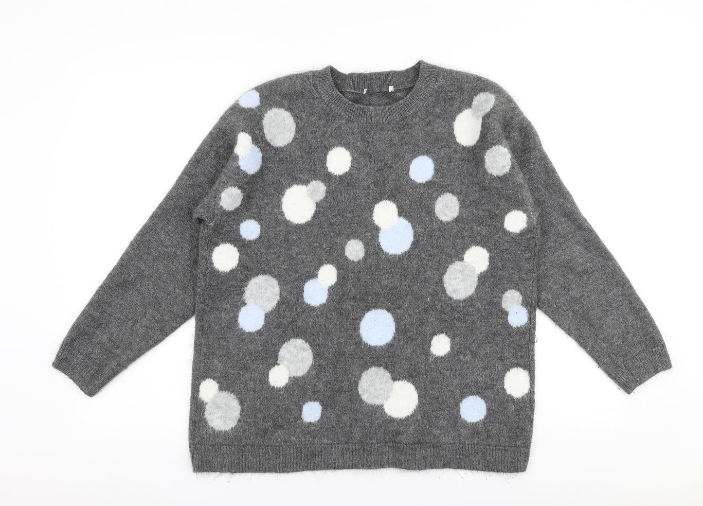 TU Womens Grey Round Neck Polka Dot Acrylic Pullover Jumper Size 16