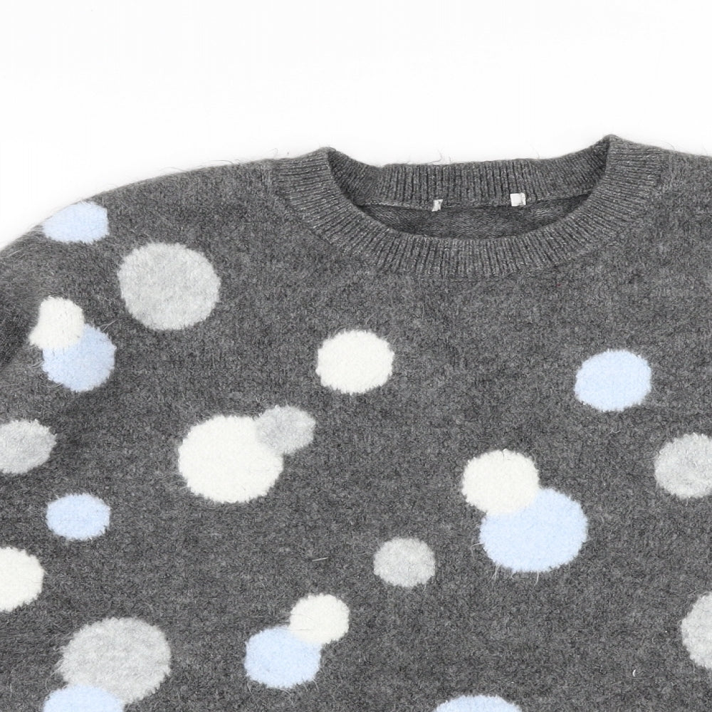 TU Womens Grey Round Neck Polka Dot Acrylic Pullover Jumper Size 16