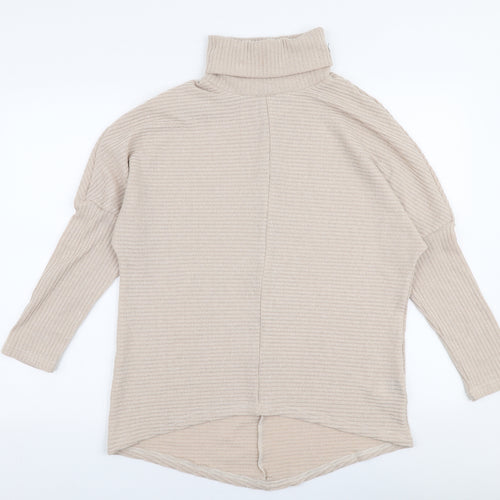 SheIn Womens Beige High Neck  Polyester Pullover Jumper Size L